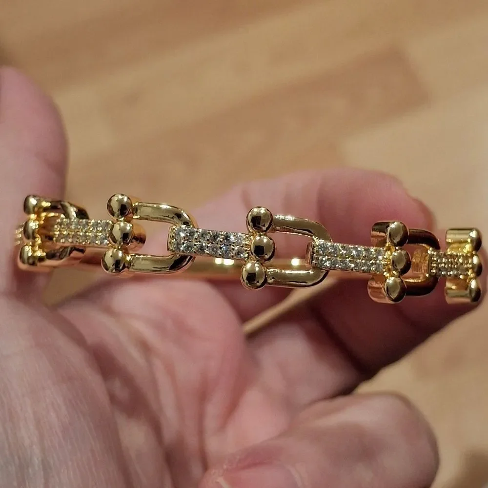 18k Gold Plated Diamond Links Bracelet Bangle Designer Inspired